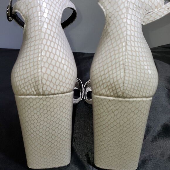 TARA SQUARE TOE SNAKE EMBOSSED BLOCK HEEL SANDAL - Picture 9 of 15